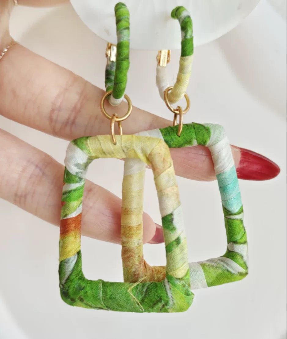 Silk cloth wrapped earrings 4.5*7 cm