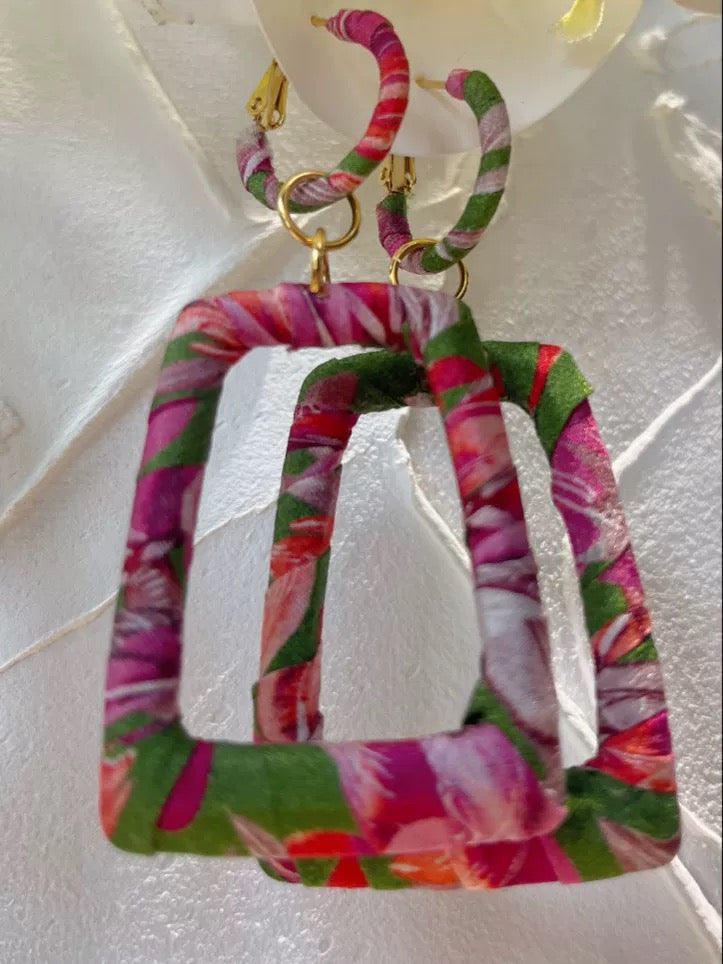 Silk cloth wrapped earrings 4.5*7 cm