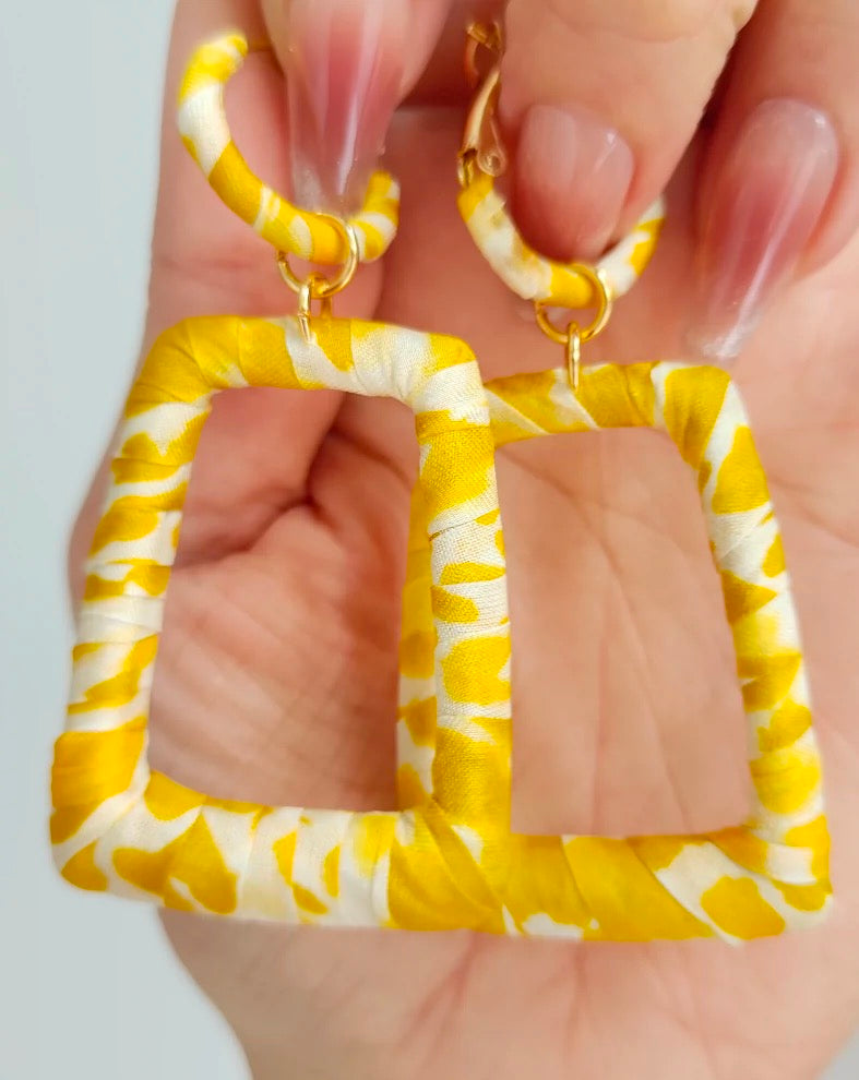 Silk cloth wrapped earrings 4.5*7 cm