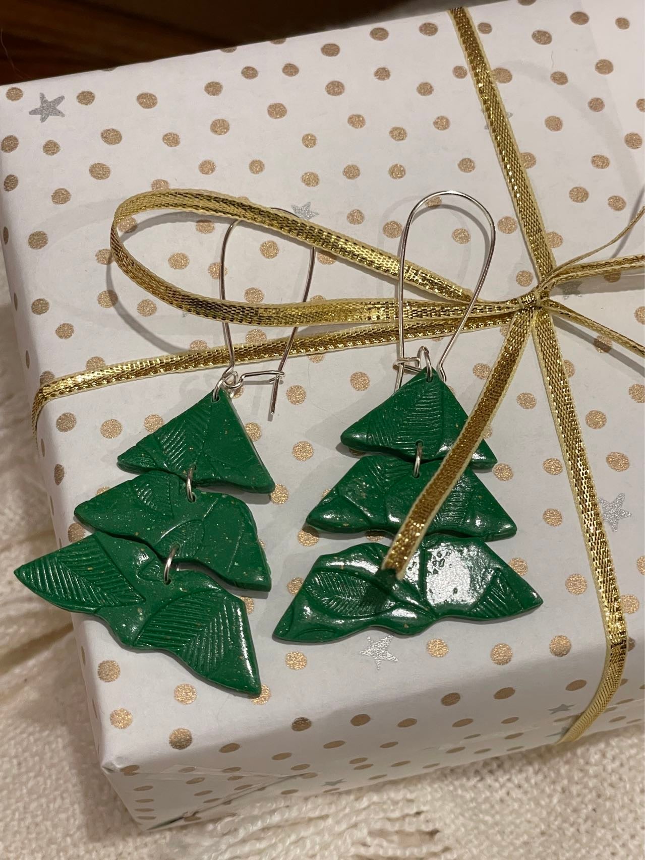 Christmas tree polymer clay earrings