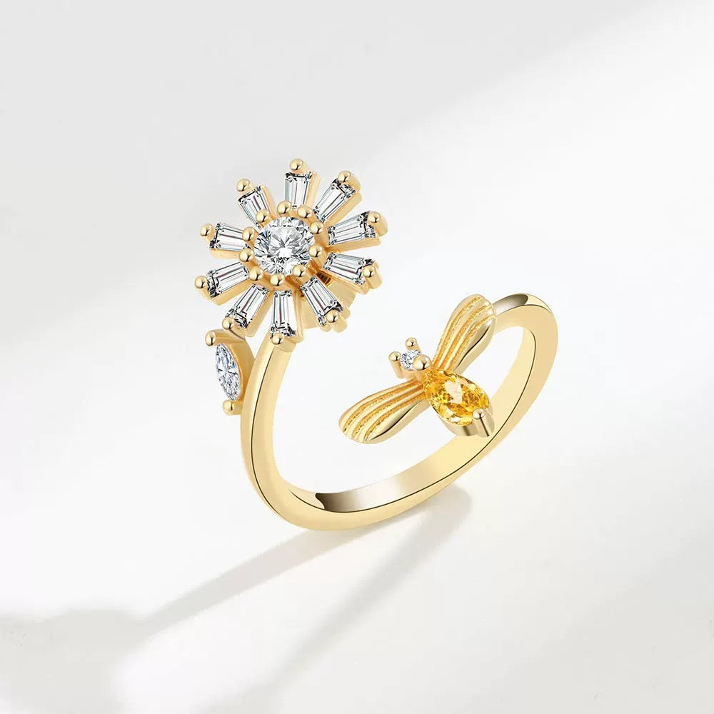 Anti stress ring Flower and bee