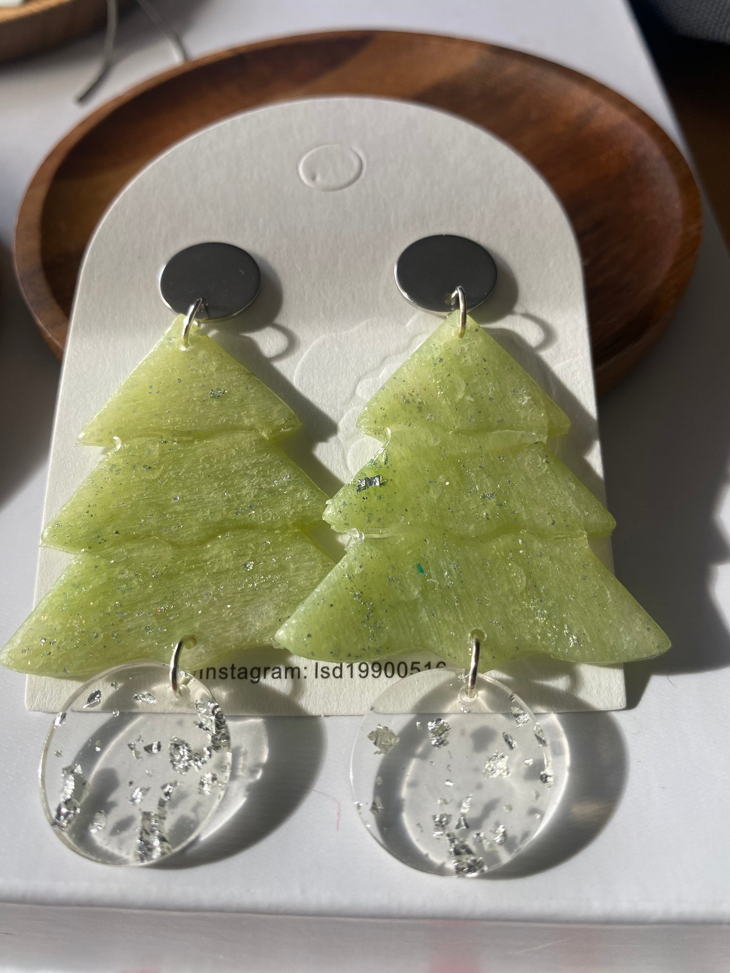 Translucent Green Christmas tree polymer clay handmade earring