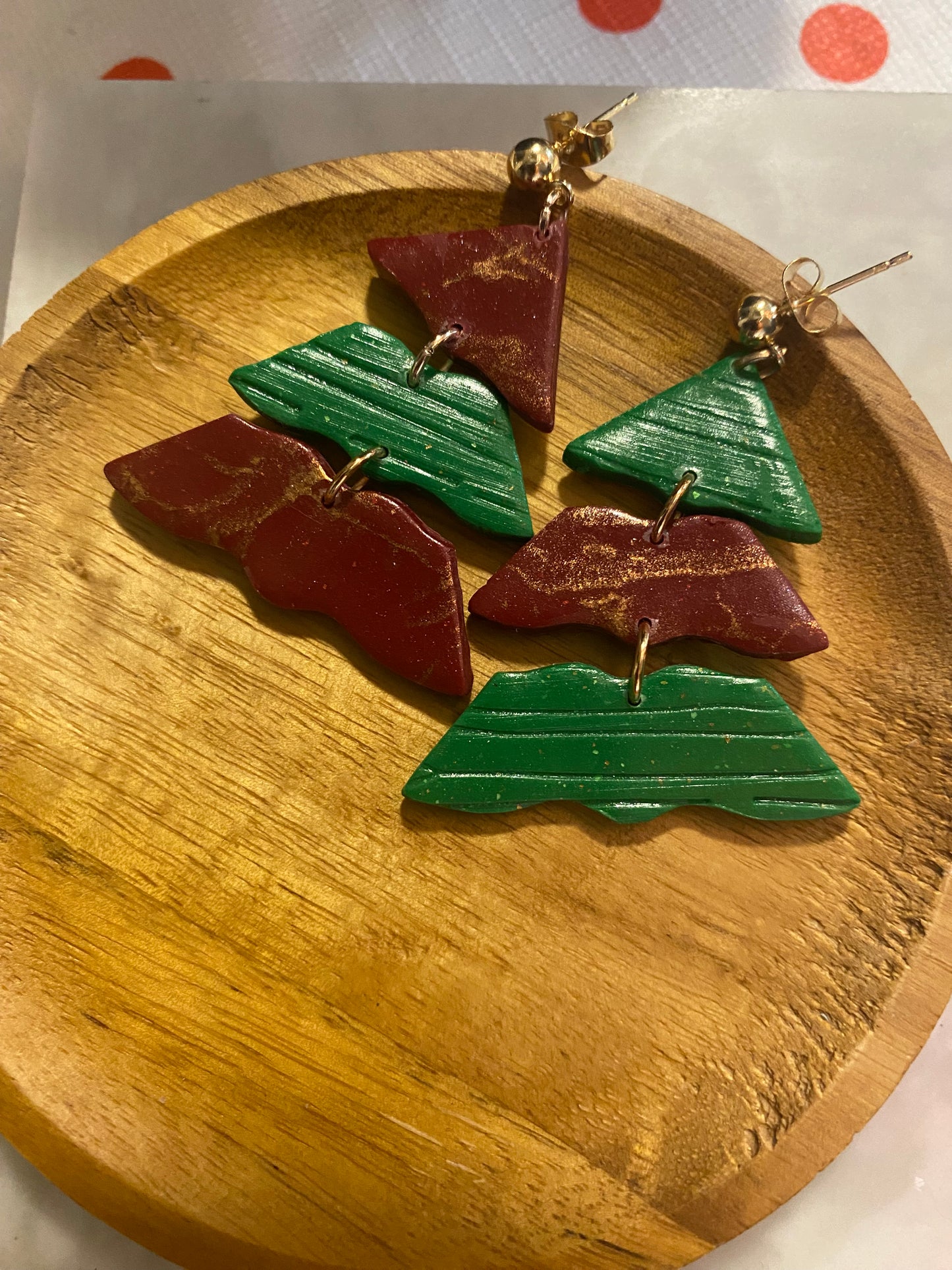 Christmas tree polymer clay earrings