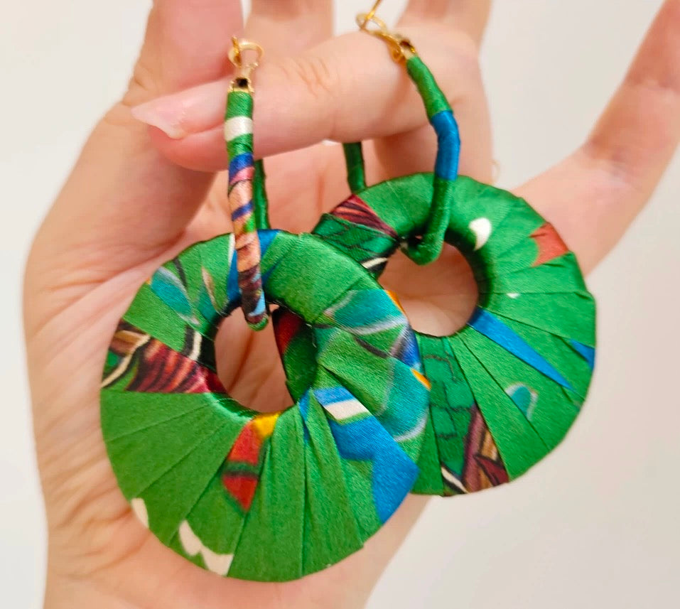 Circle silk wrapped earrings 8cm *5cm