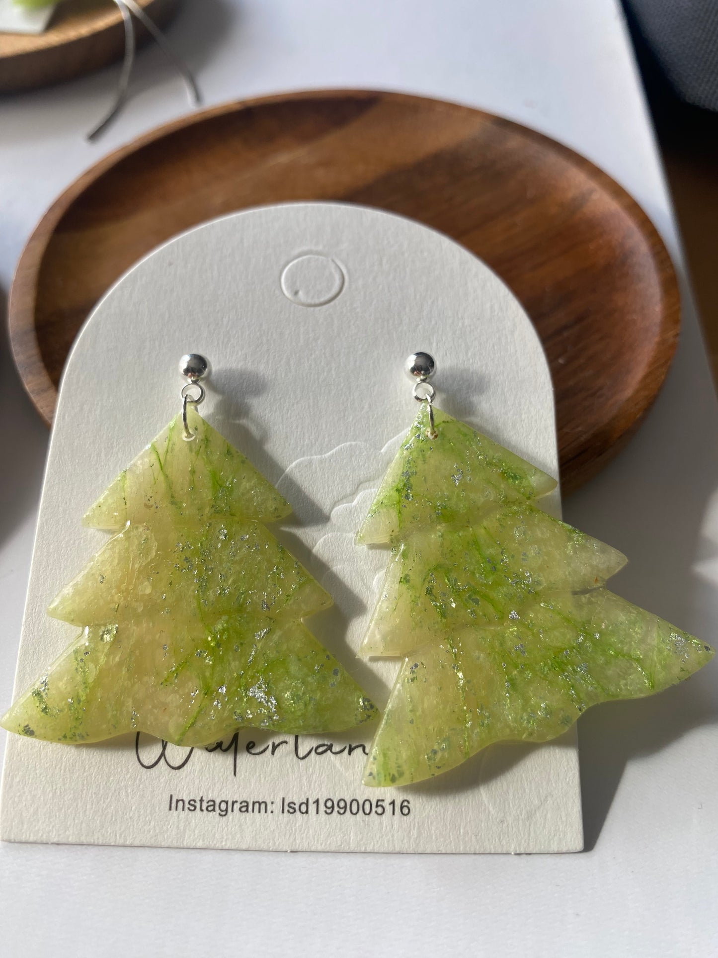 Translucent Green Christmas tree polymer clay handmade earring