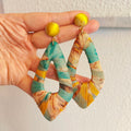 Dimond shape wrapped with silk fabric dangle earrings