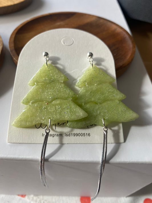 Translucent Green Christmas tree polymer clay handmade earring