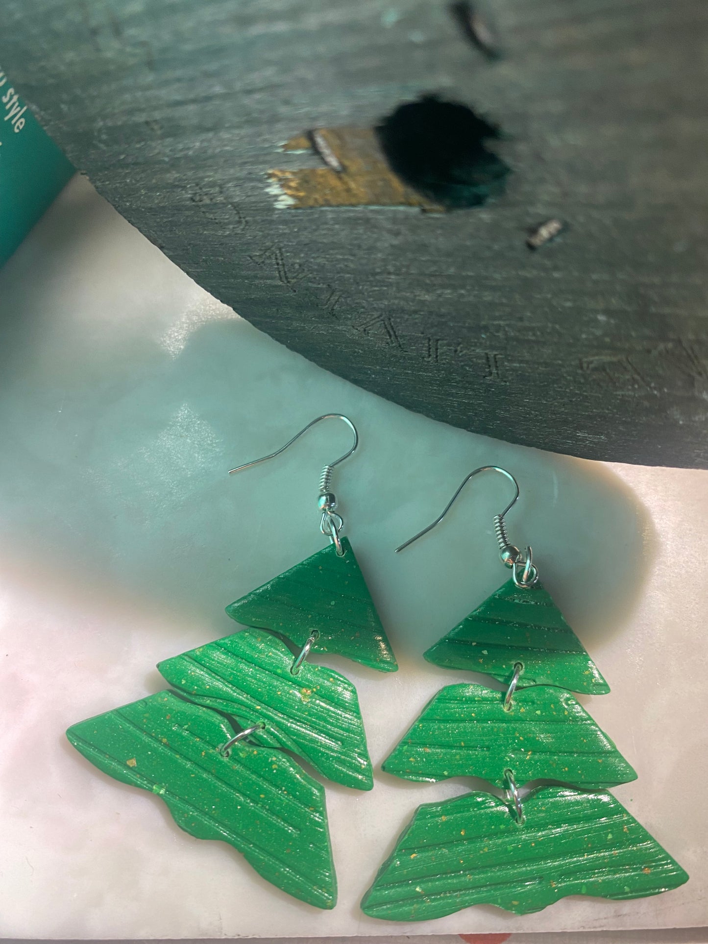 Christmas tree polymer clay earrings