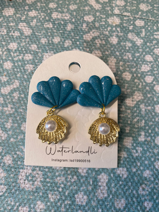 Blue ocean polymer clay earrings